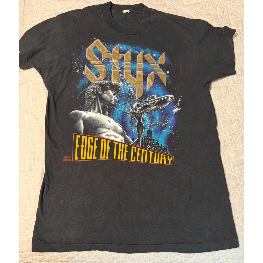 Styx Edge of the Century Tour 1991 T-Shirt XL Black Single Stitch Rock VTG